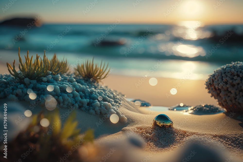 Blue Natural Beach and Ocean Background. Illustration AI Generative