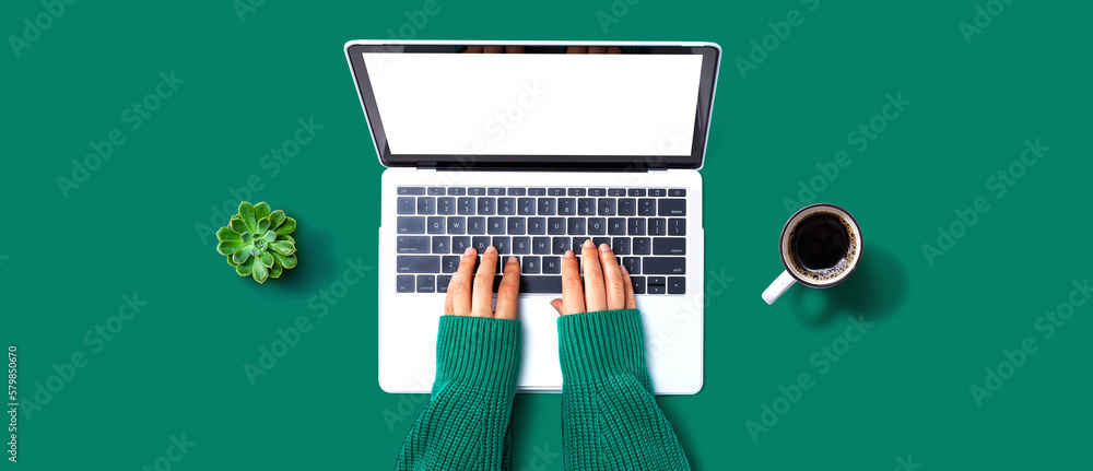 Person using a laptop computer from above