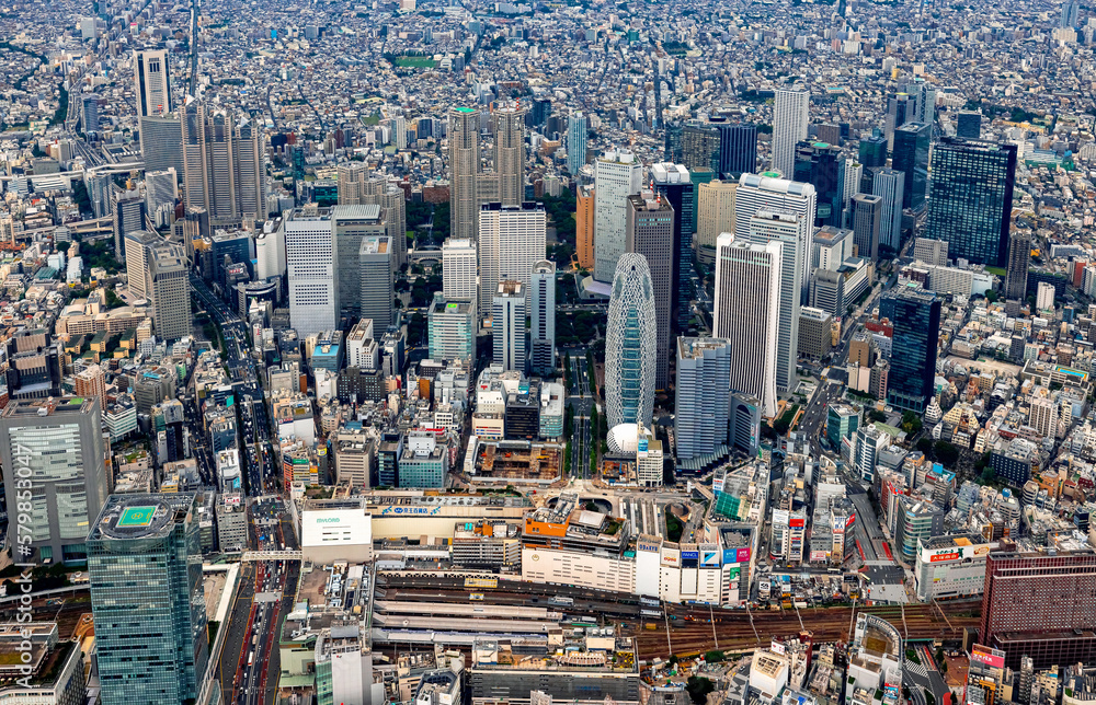 Aerial view of the skysrapers of Shinjuku, Tokyo, Japan