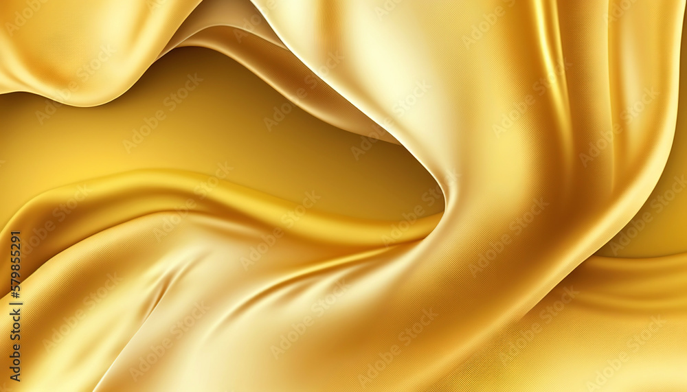 Elegant smooth golden silk. Warped silk cloth. Generative AI