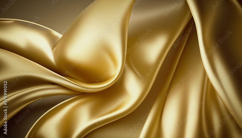 Elegant smooth golden silk. Warped silk cloth. Generative AI