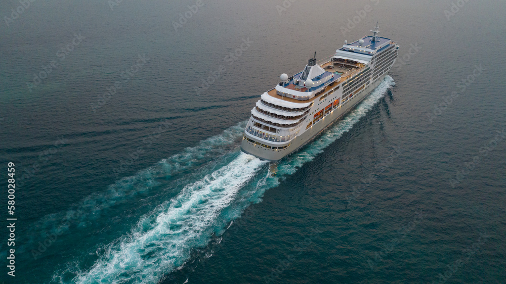 Cruise Ship, Cruise Liners beautiful white cruise ship above luxury cruise in the ocean sea at early