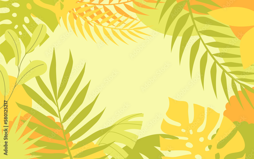 Green and yellow tropical palm leaves vector background illustration