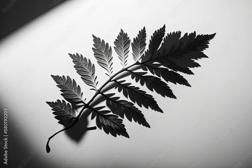 Leaf shadow isolated on a white backdrop with room for text. Generative AI