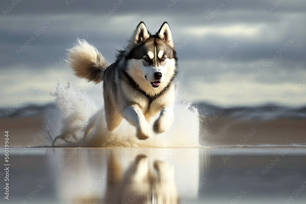 A jogging Siberian husky. Generative AI