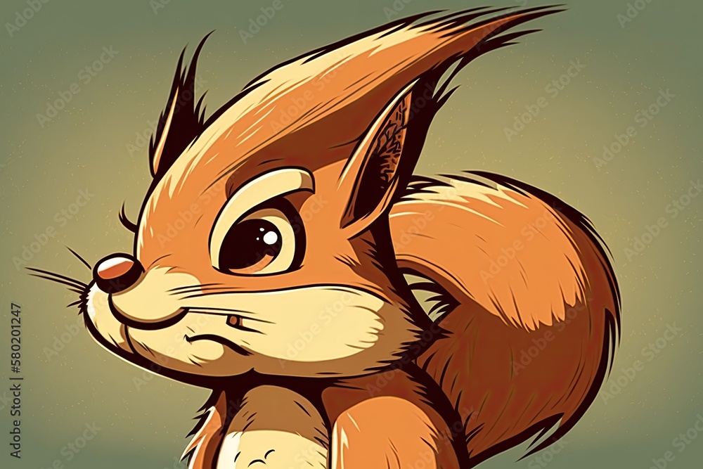 Illustration of a cartoon squirrels head. Generative AI