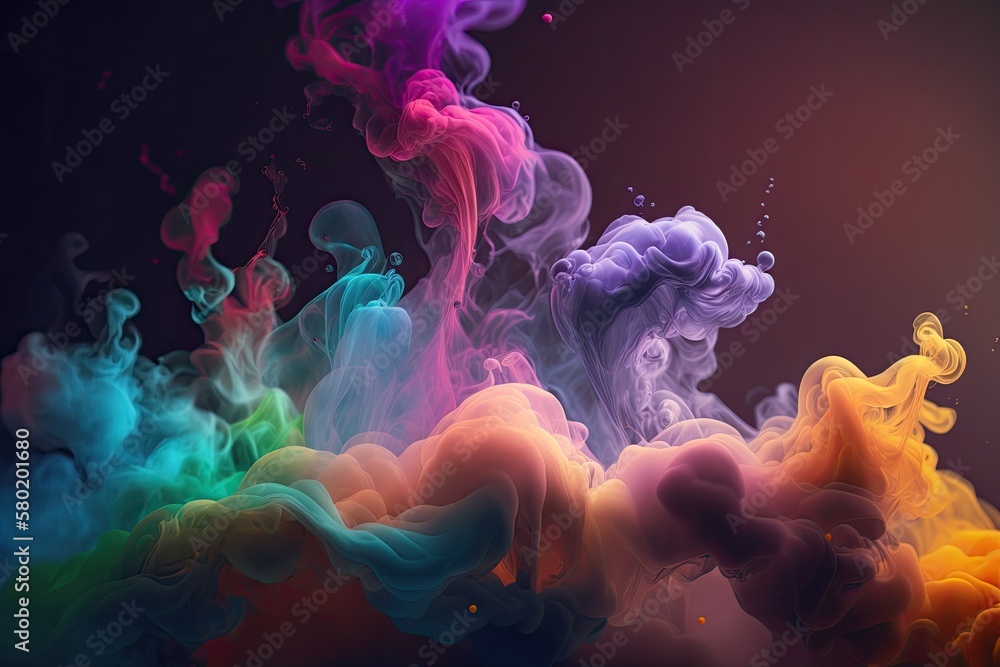 Close up of atmospheric smoke on a multicolored abstract background. Generative AI