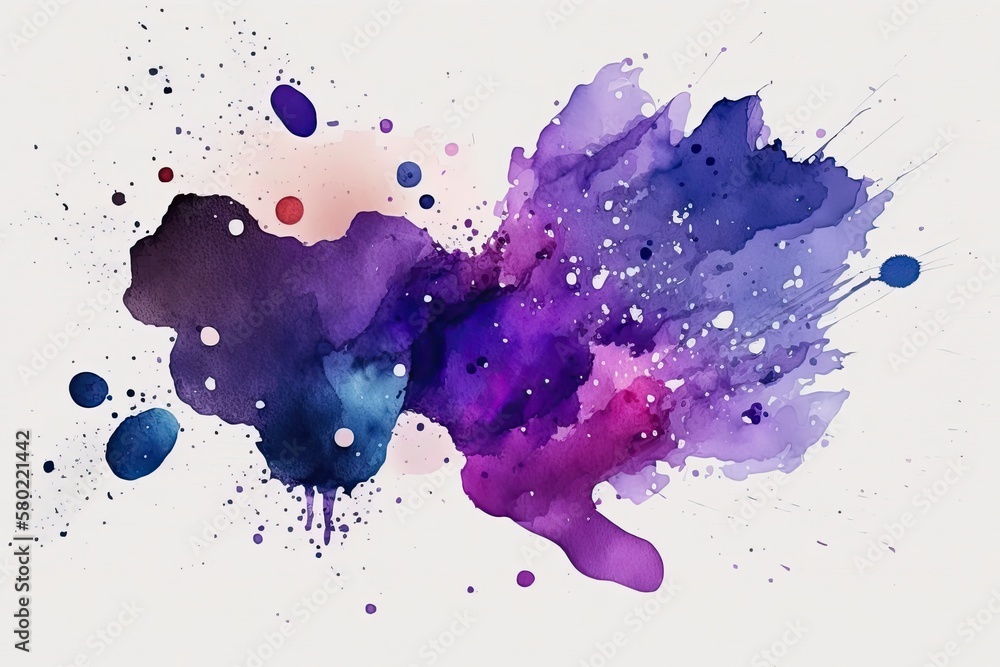 Isolated watercolor stains on a white backdrop. trendy blue violet and purple watercolors. Backgroun