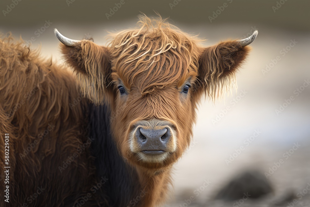 Highland Cattle (Bos Primigenius Taurus), Calf, Portrait of An Animal, Henne Strand, Region of South