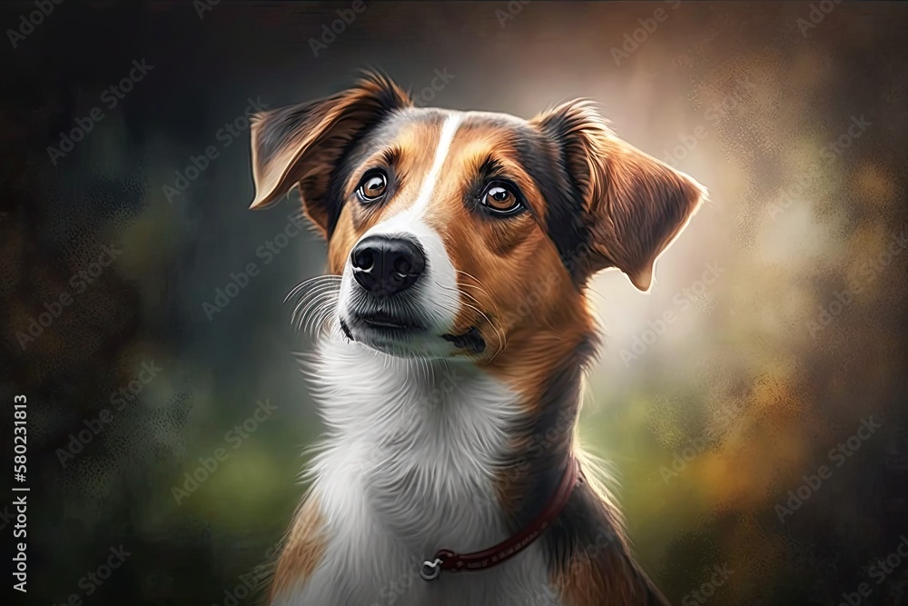 Cute dog in front view, Portrait of a cute pet dog, Animal background. Generative AI