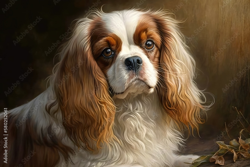 Portrait of cute cavalier spaniel dog. Generative AI