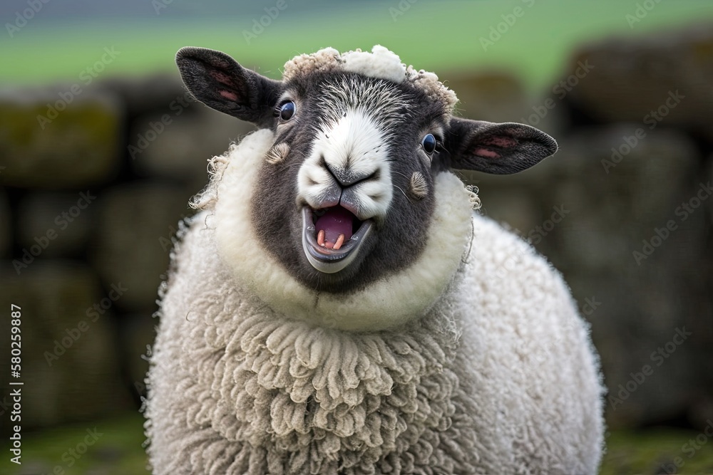 Funny picture of a Greyface Dartmoor lamb with its tongue out. Greyface Dartmoor lambs are a rare br