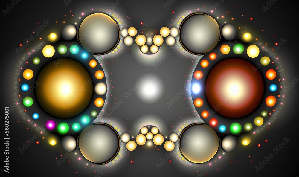  a circular design with many different colored balls in the middle of it and a black background with