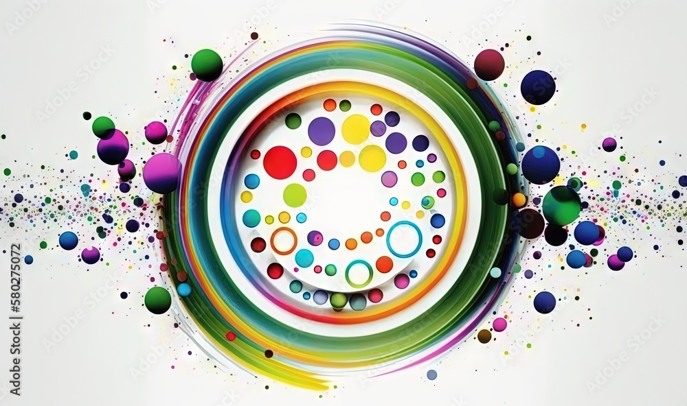  a colorful circle with a lot of circles around it on a white background with a splash of paint on t