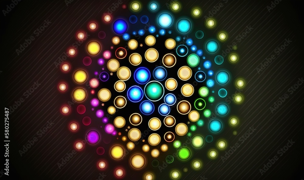  a colorful abstract background with circles and dots in the center of the circle is a black backgro