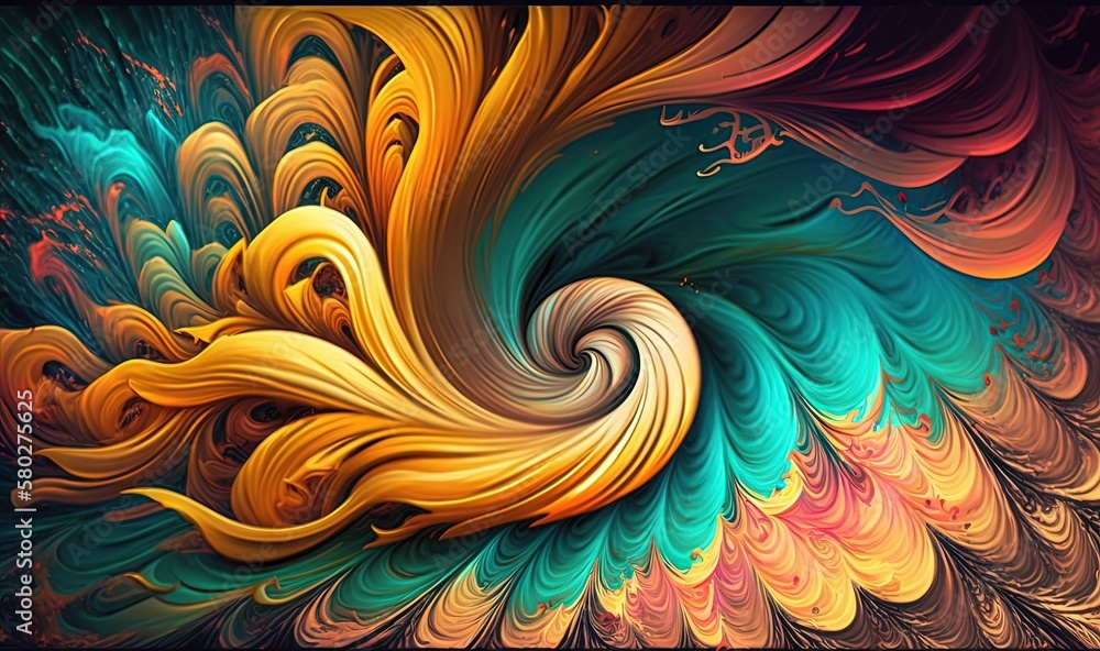  a computer generated image of a colorful wave of colors and shapes on a black background with a bla