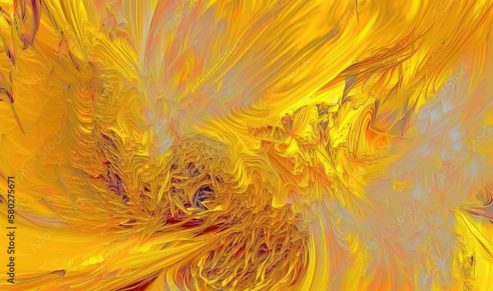  a yellow and red abstract painting with a large flower in the middle of the image and a blue eye in