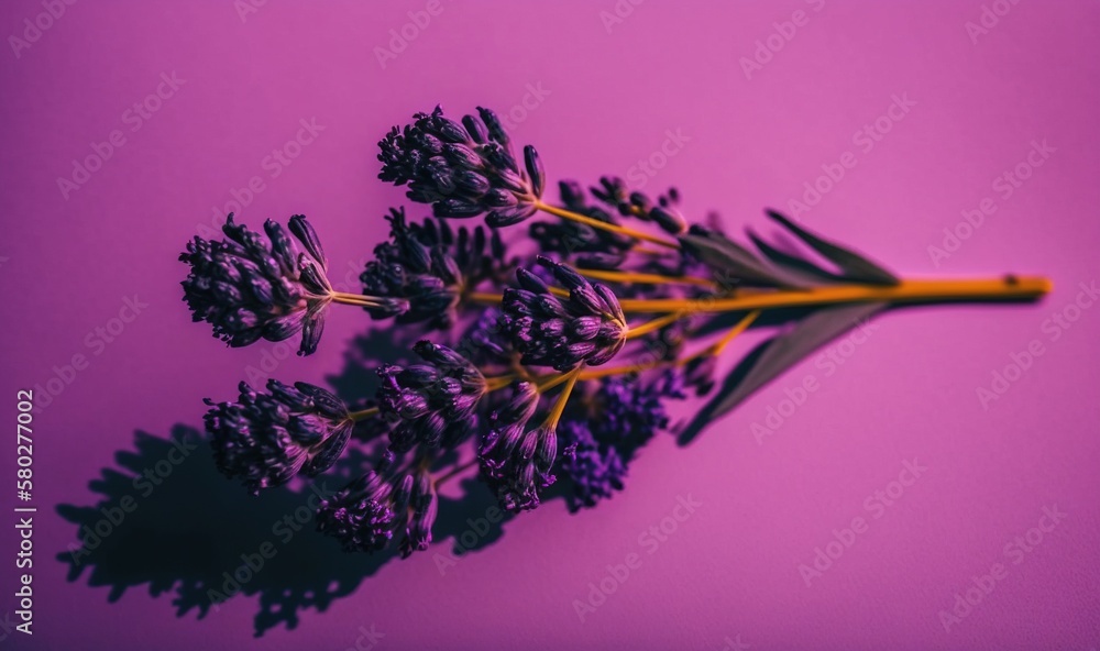  a bunch of purple flowers sitting on top of a purple table top next to a purple wall with a yellow 