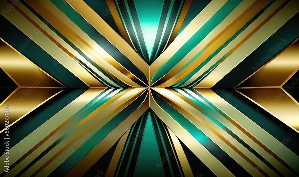  a gold and green abstract background with a black background and a gold and green stripe pattern on