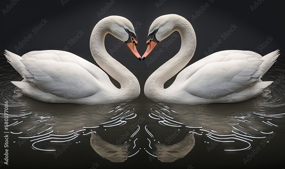  two white swans in the water making a heart shape with their necks and necks touching with their ne