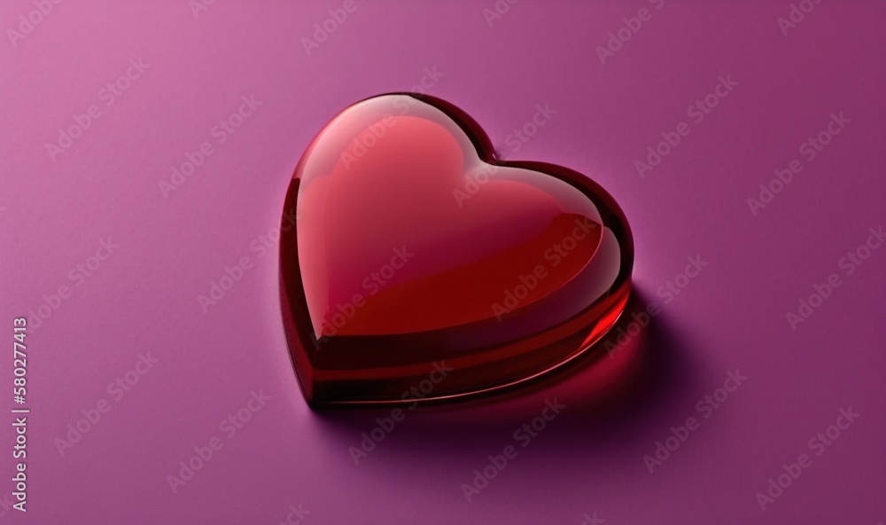  a red heart shaped object on a purple surface with a shadow on the bottom of the heart and a shadow