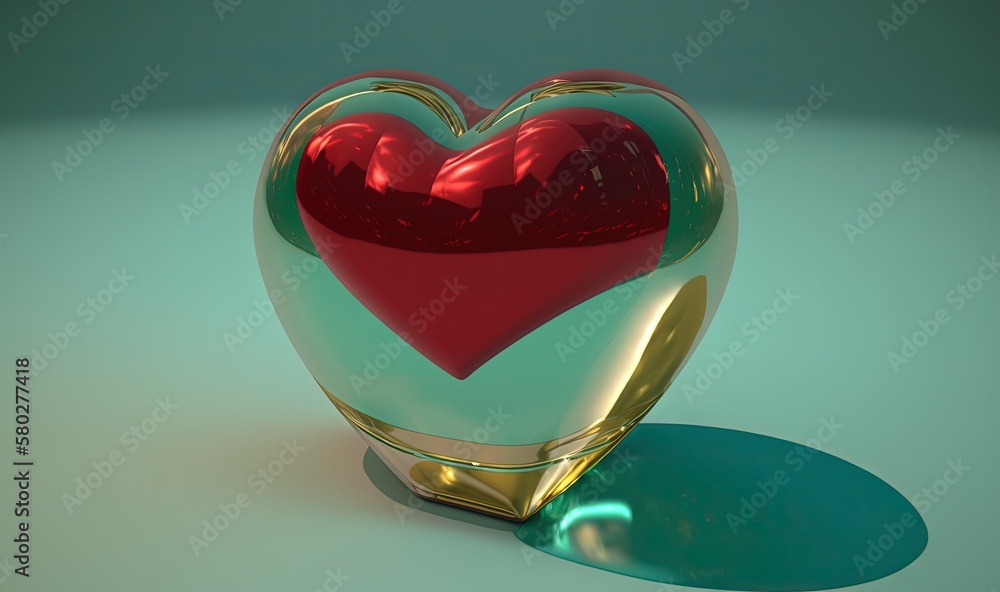  a heart shaped object sitting on top of a green tablecloth covered table top next to a shadow on th