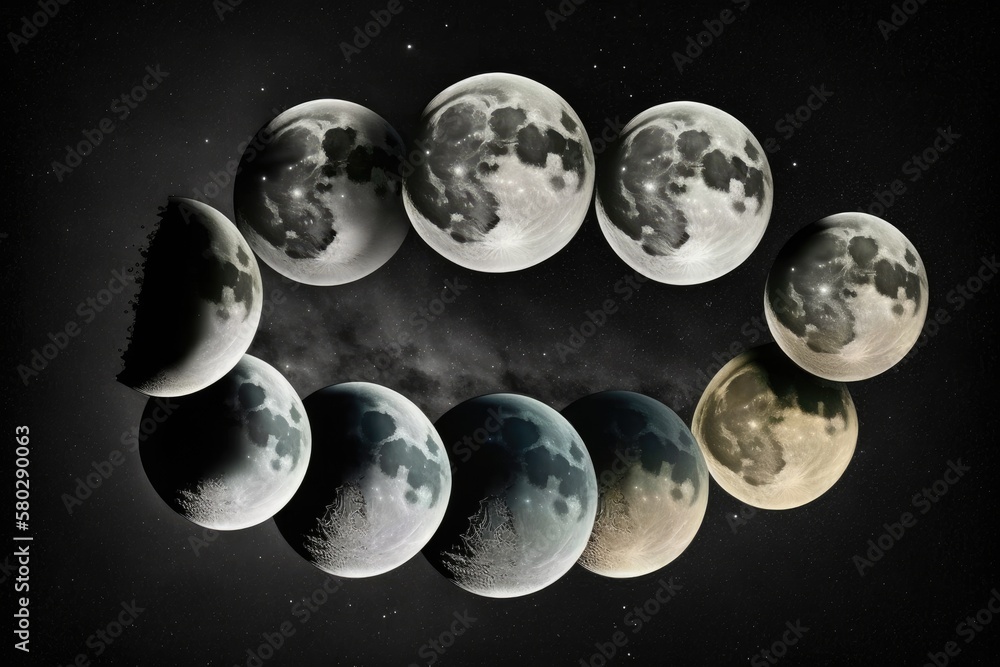 Realistic Illustration of the Moons Changing Phases. Generative AI