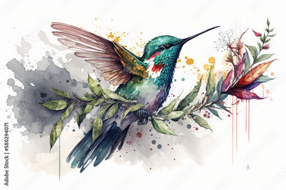 Hummingbird (Colibri) Watercolor Illustration. Generative AI