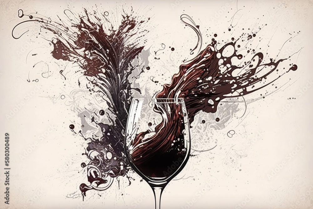 Design for Wine List; Splashing and Moving Wineglass. Generative AI