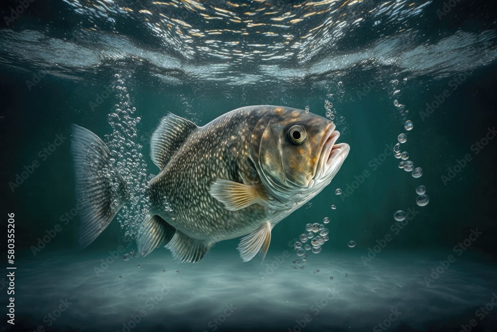 Image of a fish swimming in water. Generative AI