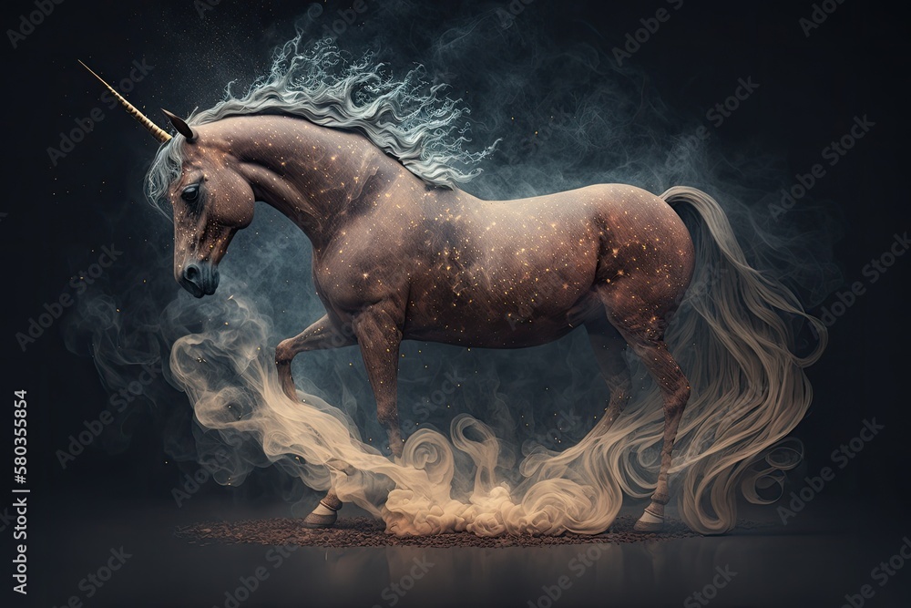 Illustrated unicorn with magic. Generative AI