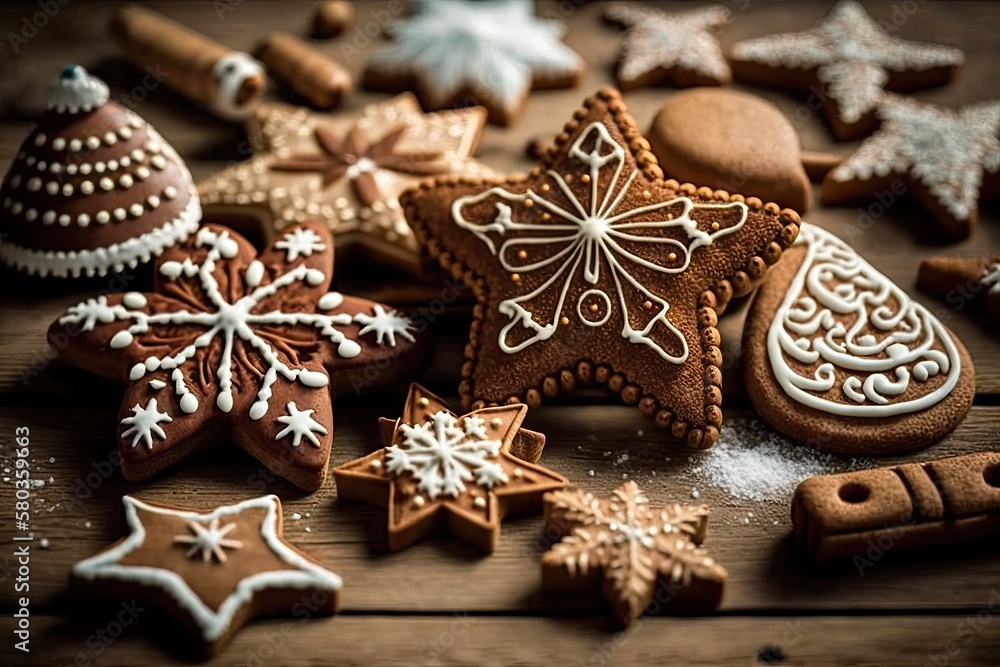 festive gingerbread biscuits during Christmas. Generative AI