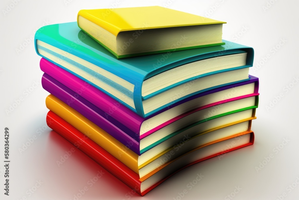 Colorful book stack on a white background. Generative AI