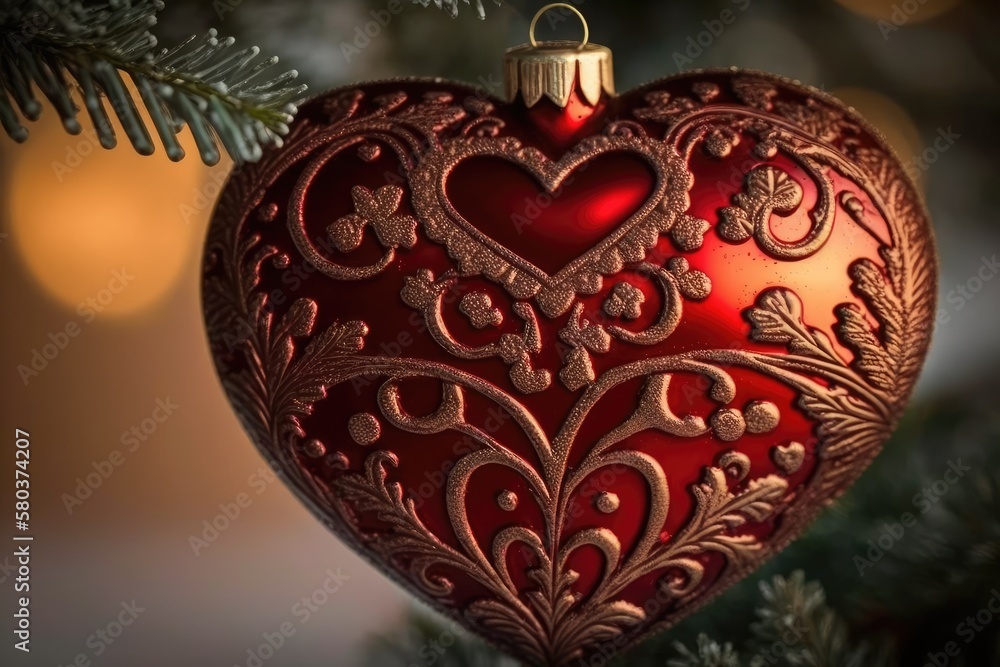 Christmas ornament with a heart shape. Christmas and the new year. Generative AI