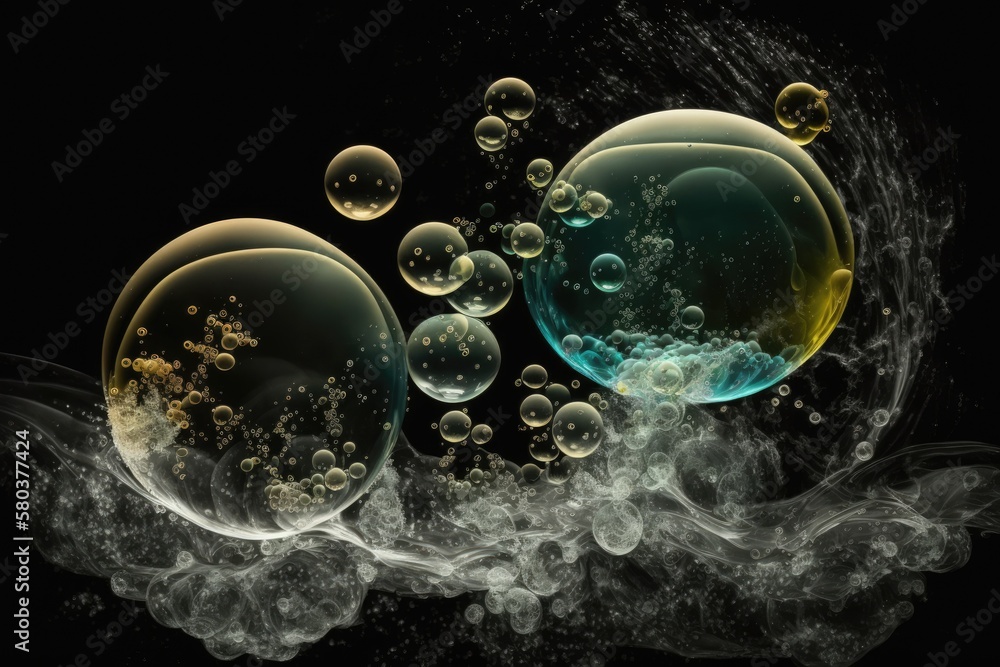 bubbles of oxygen in the water on a dark backdrop. Generative AI