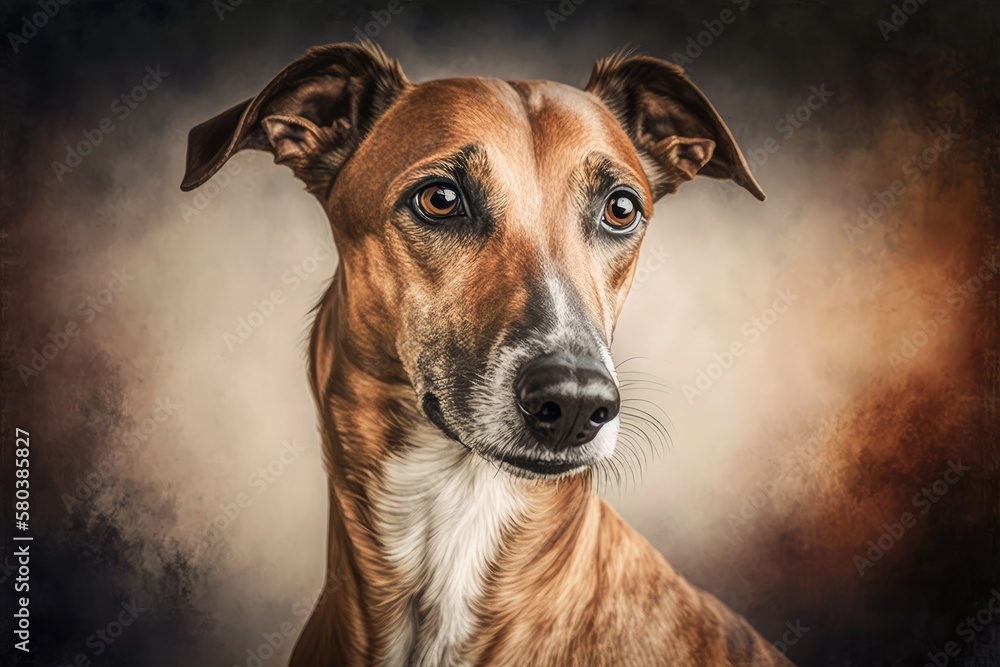 Podenko ibitsenko, ibisan greyhound portrait. Hunting dogs breed. A picture of a brown dog with brow