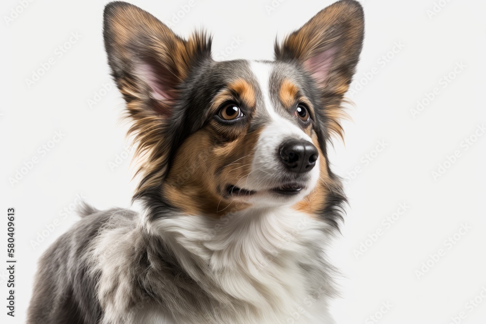 Studio shot of a cute dog on a white background. Generative AI