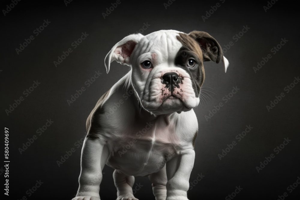 Small funny dog A posing American bulldog on a gray background. Generative AI