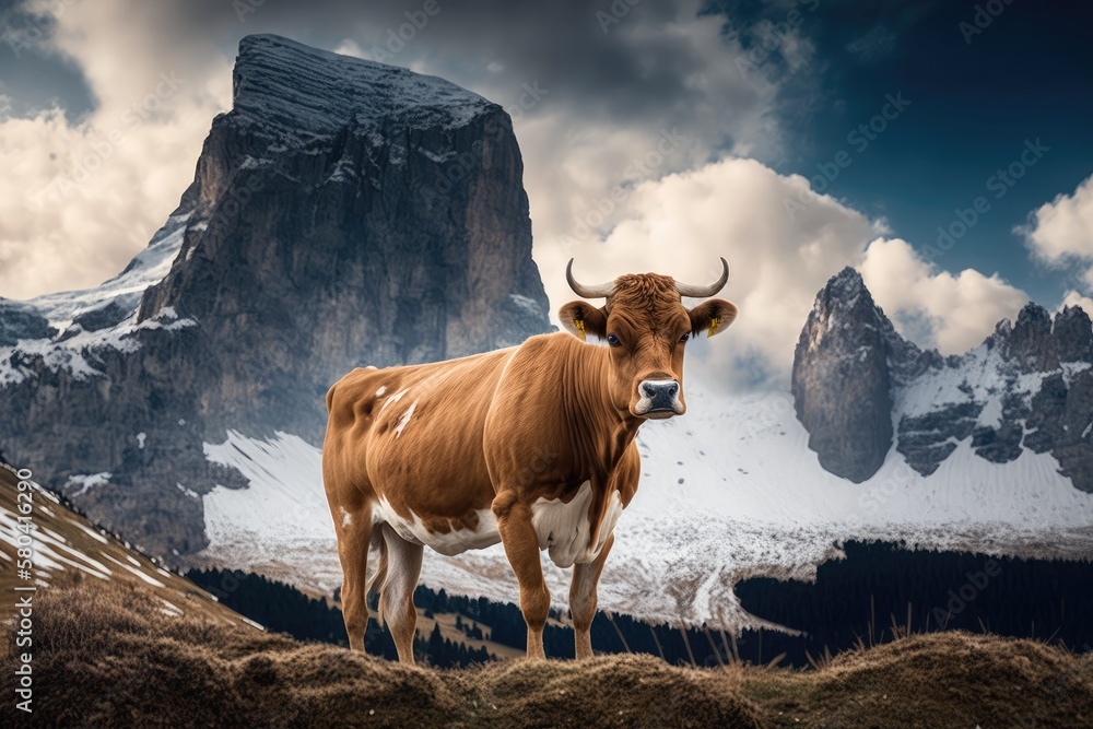 Scotland cow mountain peak italy dolomites snow grass nature wildlife rural alps photography. Genera