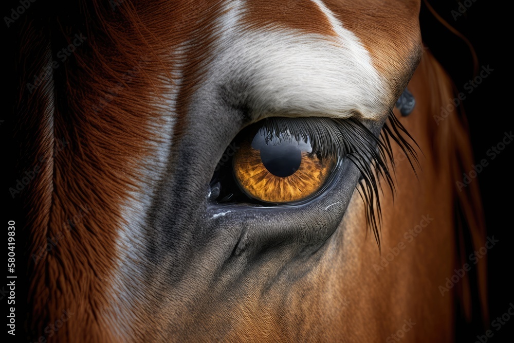 Portrait of a horses eye with thought. Generative AI