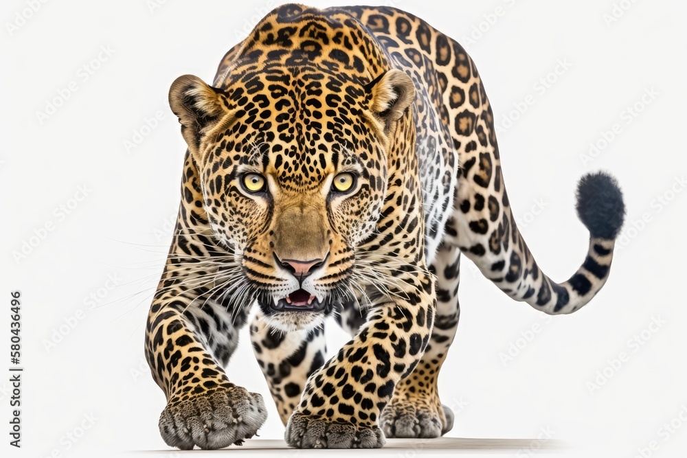 jaguar leopard isolate animal panther angry white head face stalking eye wild jaguar cat isolated on