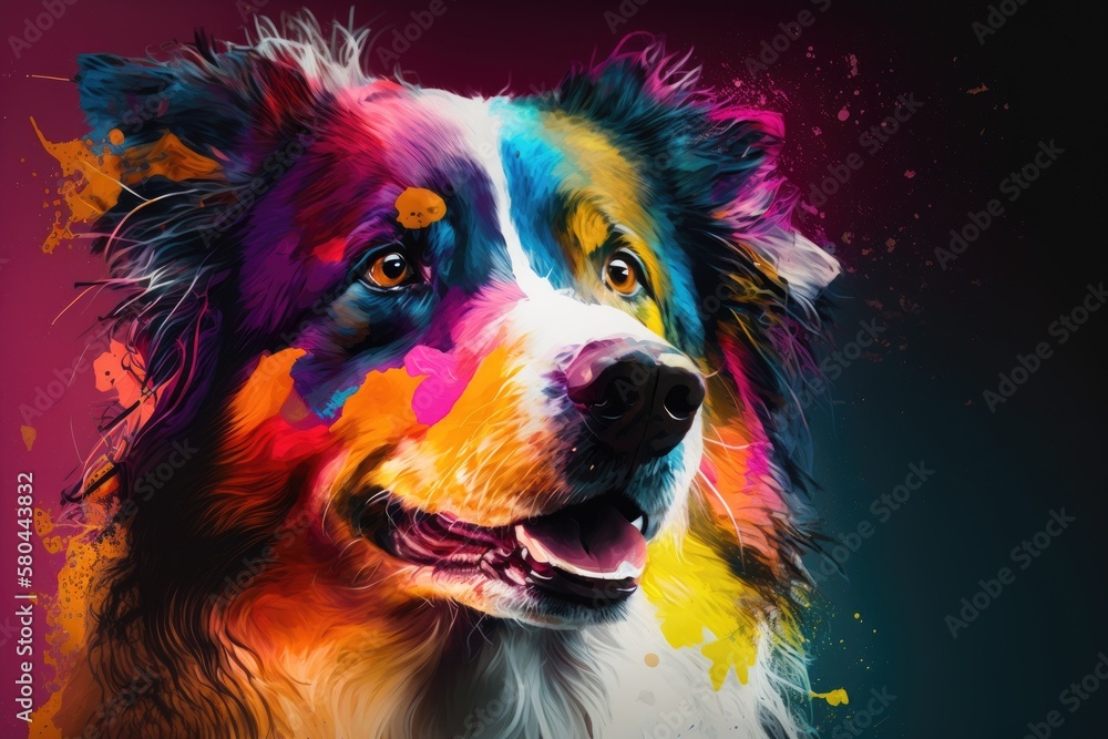 Dog Paint series. Background design of a colorful portrait of a dog about art, creativity, and imagi