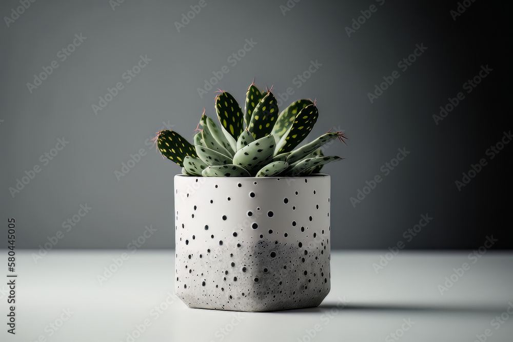 small cacti with a beige wall minimalist background. Illustration AI Generative