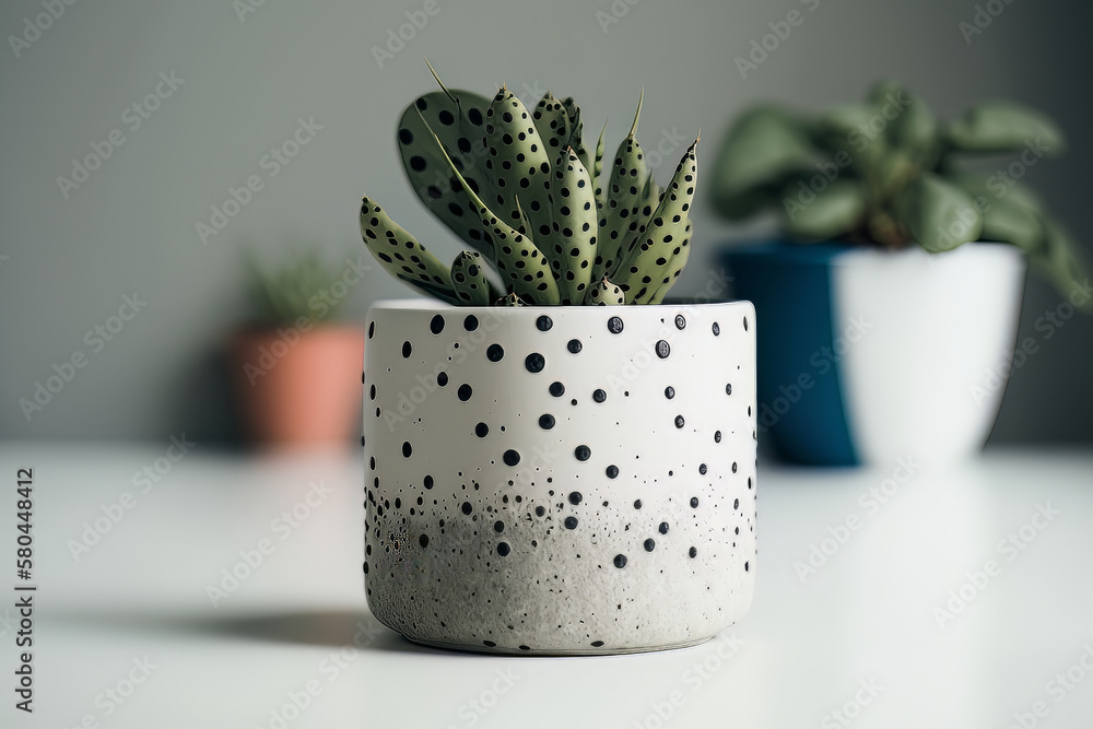 small cacti with a beige wall minimalist background. Illustration AI Generative