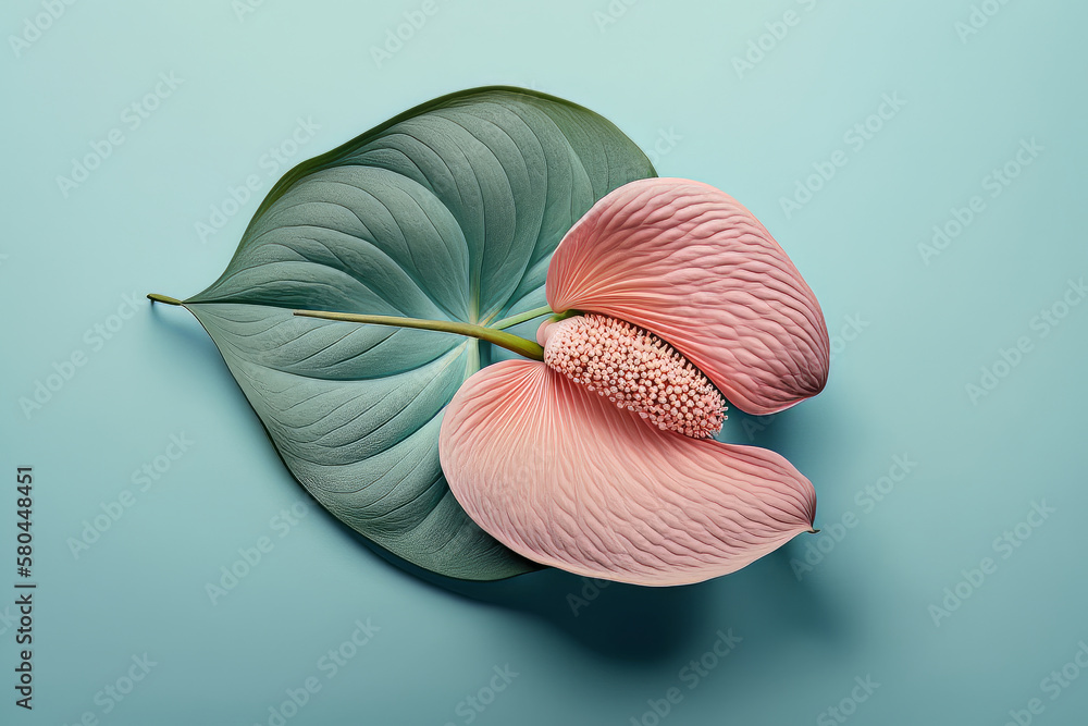 Beautiful pink anthurium flower isolated. Illustration AI Generative