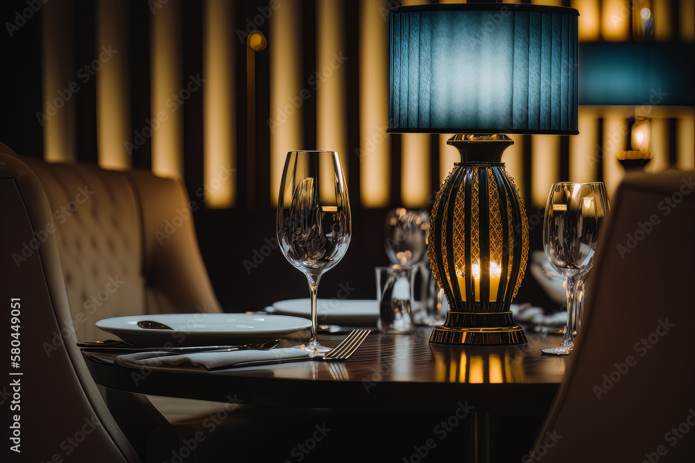 luxury restaurant interior. Illustration AI Generative