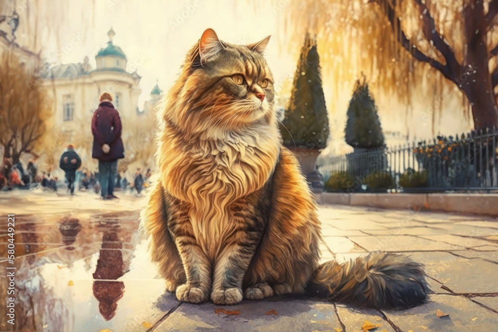 Cat with more than one coat. Pet on street. Cat in park is cute. Animal in garden. About the pets l