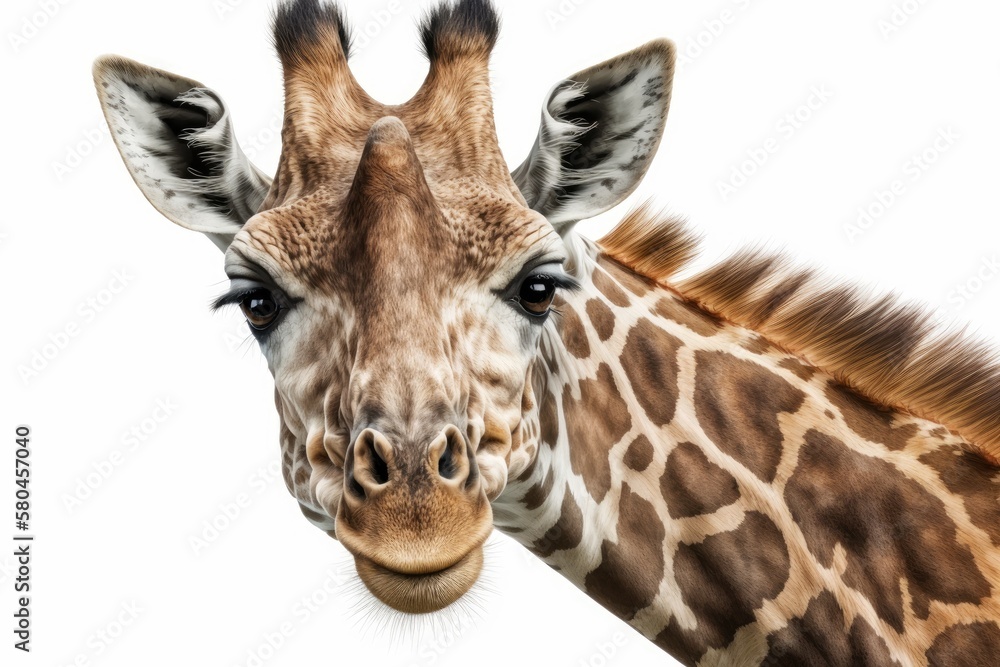 Giraffe portrait on white background, isolated. Generative AI