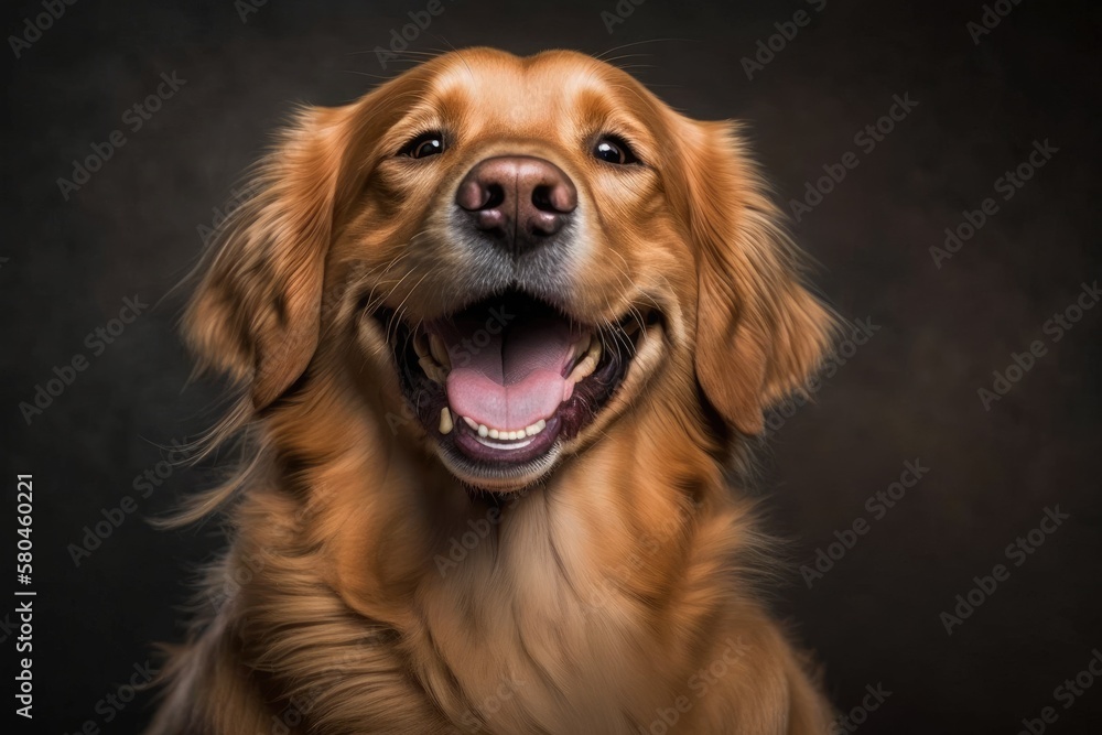 Dog (Golden retriever) having a big smile. Watch your mouth. Generative AI