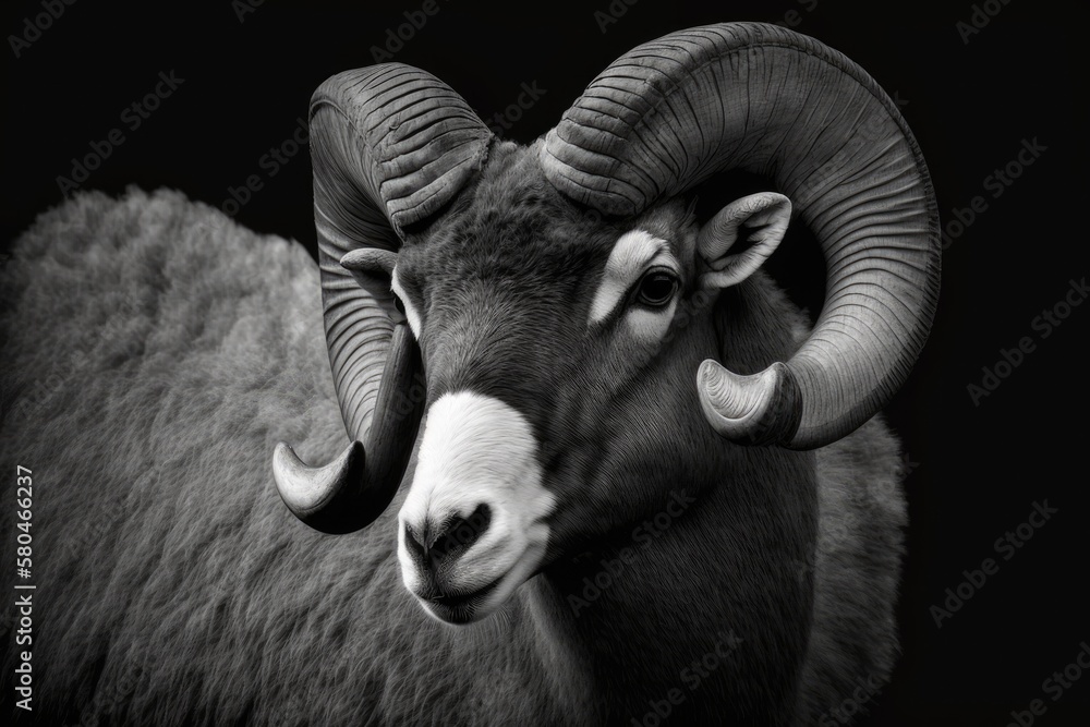 Black and white Ram. Generative AI